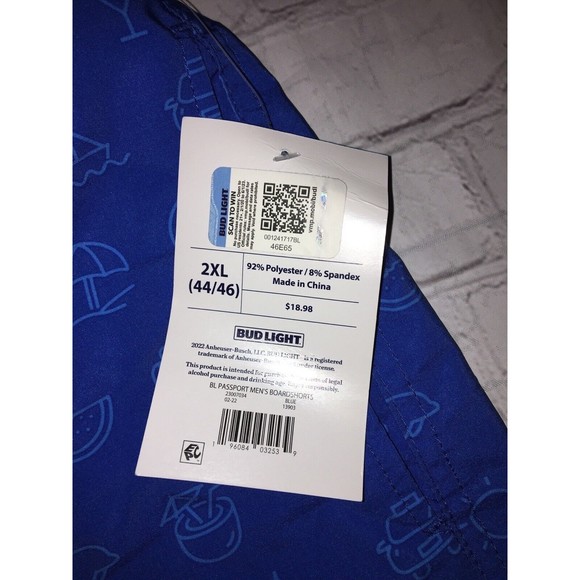 Bud Light Beer Men's Board Shorts Drawstrings poly Blend Swim Trunks 2XL 44/46 - Picture 7 of 8